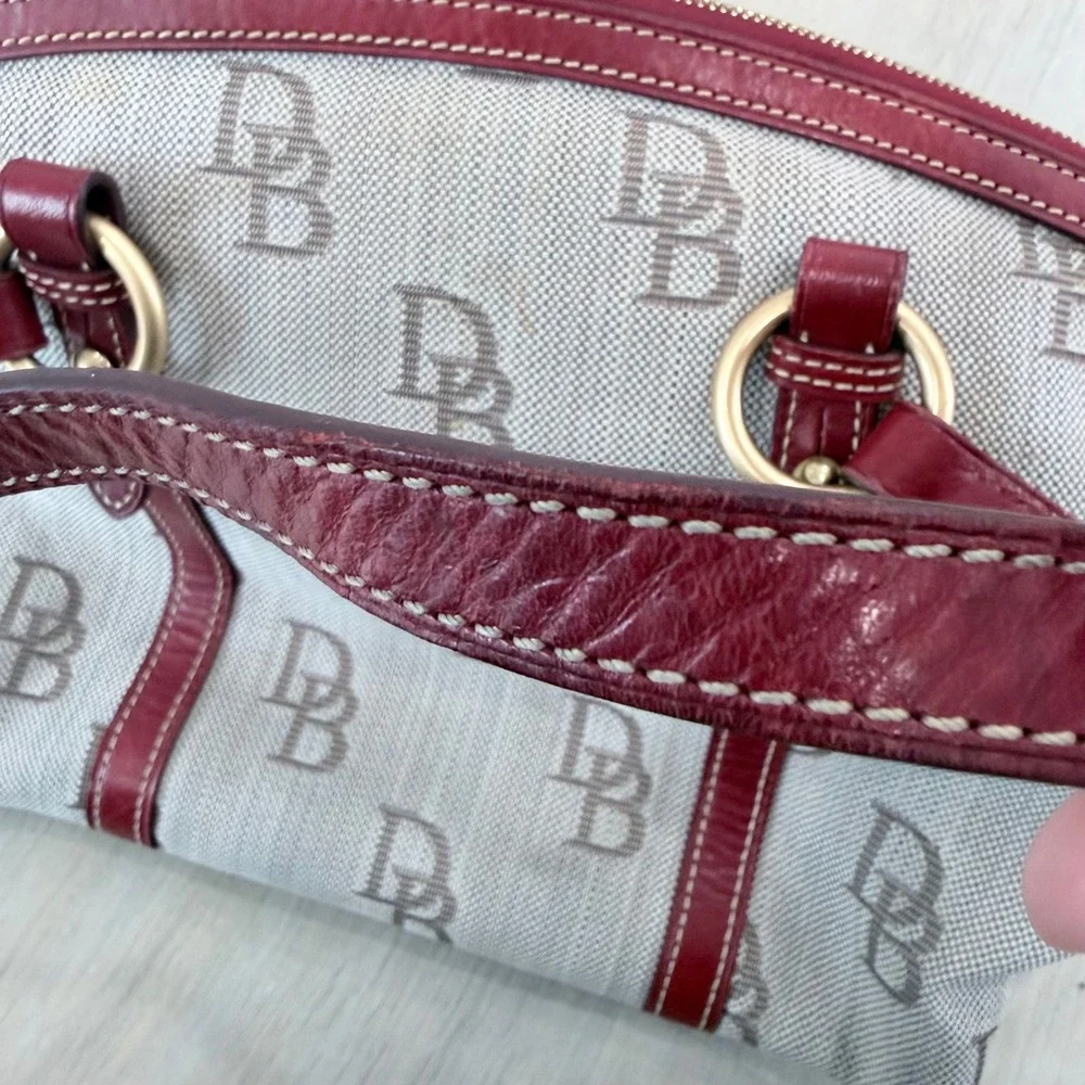Dooney & Bourke Signature Monogram Canvas Satchel Burgundy Leather Trim 33906721
